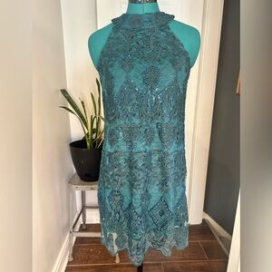 Altar'd State Teal with Blue Sequence Lace Holiday Dress Size small
